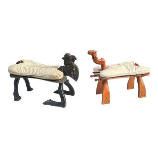 Pair of 1970s Wooden Camel Ottomans For Sale