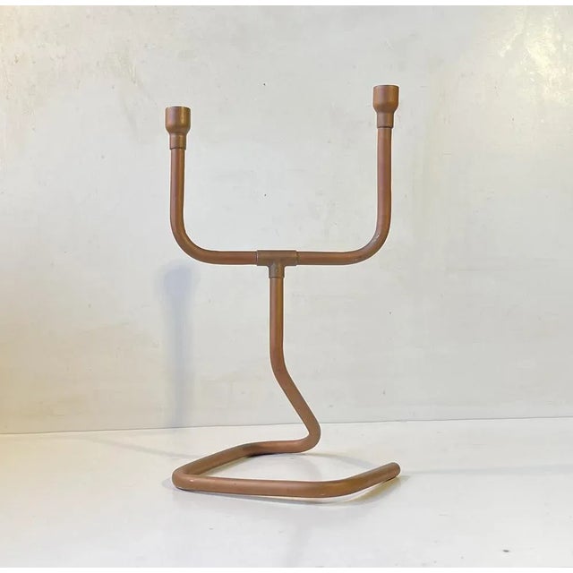 Vintage Danish Steampunk Candleholder in Copper Pipe, 1970s For Sale - Image 4 of 7