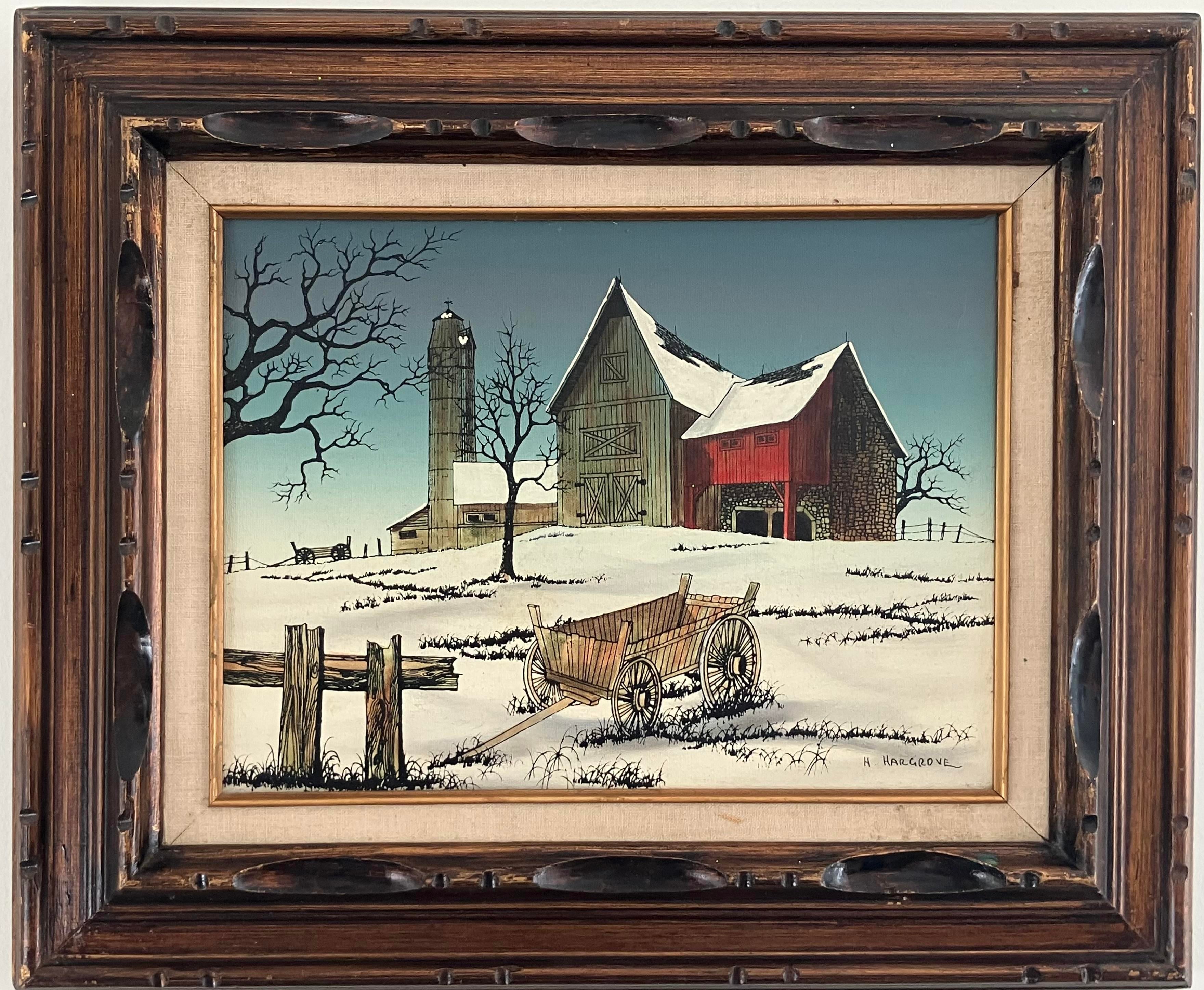 Vintage Winter Farm Landscape Oil by H. Hargrove | Chairish