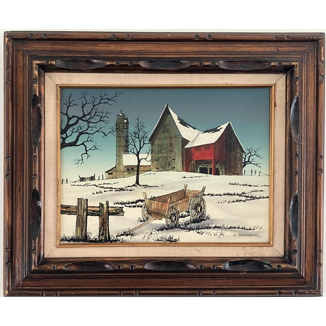 Vintage Winter Farm Landscape Oil by H. Hargrove For Sale - Image 9 of 9