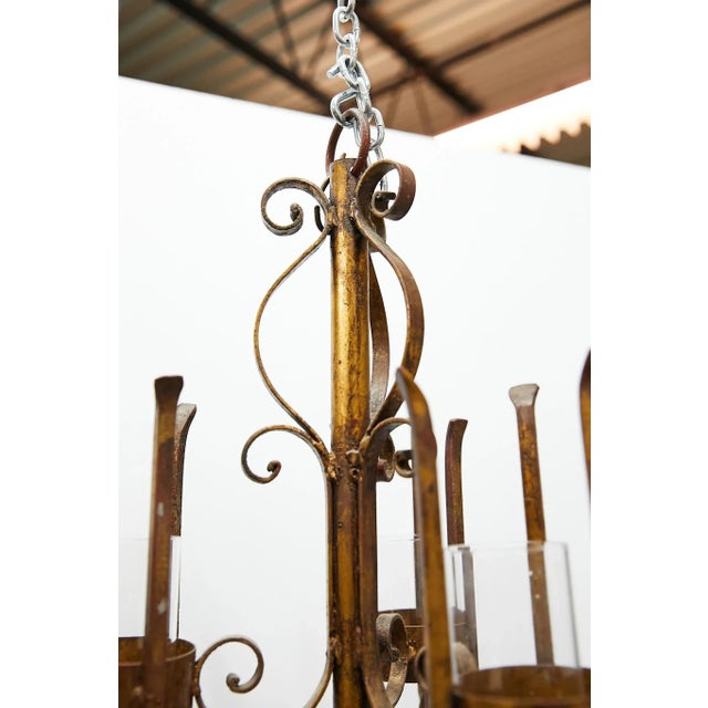 Italian Gilt Iron Three-Arm Chandelier For Sale - Image 10 of 13