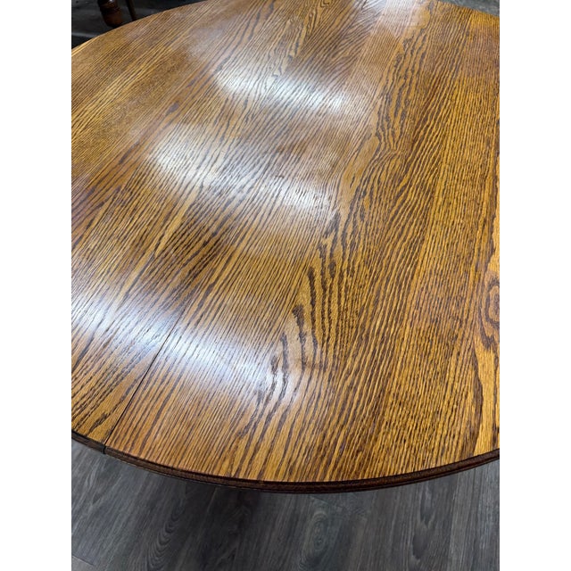 Vintage 48 Inch Round Quarter Sawn Oak Lion Paw Claw Foot Pedestal Dining Table For Sale - Image 16 of 16