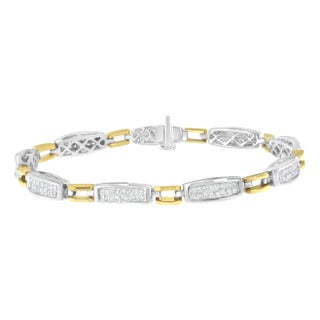 14K Yellow and White Gold 2.0 Cttw Princess Cut Diamond Tapered and Equal Sign Link Bracelet - 7" For Sale