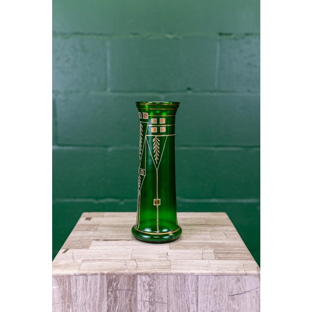 Green Art Deco/Art Nouveau Secessionist Vase With Gilded Details C. 1910 For Sale In Tampa - Image 6 of 10