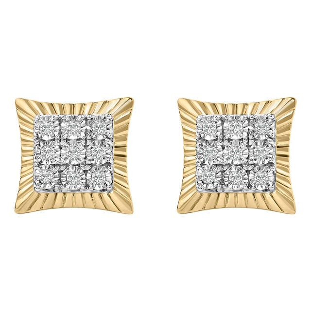 10K Yellow Gold Plated .925 Sterling Silver 1/4 Cttw Diamond Textured Halo Stud Earrings For Sale
