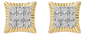 10K Yellow Gold Plated .925 Sterling Silver 1/4 Cttw Diamond Textured Halo Stud Earrings