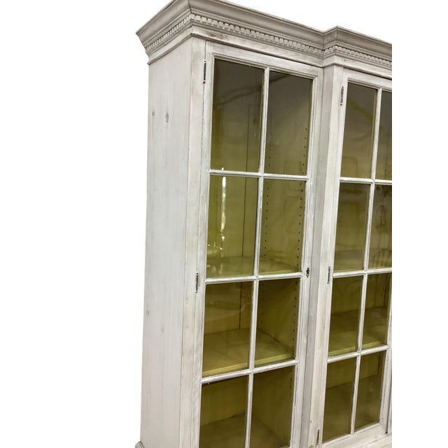 Antique English White Washed Glazed Front Step Back Bookcase (2 available) For Sale In Raleigh - Image 6 of 8