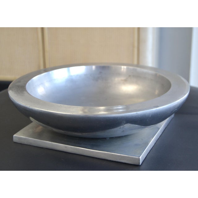 1970s Aluminum Decorative Bowl on square Base made by Michael Aram in America. In good vintage condition with some tarnish...