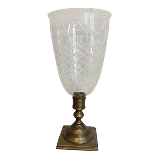 Vintage Brass and Etched Glass Hurricane Candle Holder For Sale