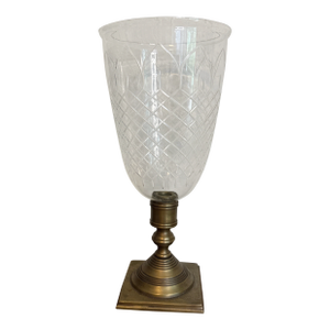 Vintage Brass and Etched Glass Hurricane Candle Holder