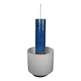 Danish Modern Blue Relief Glazed Pendant Lamp by Nils Kähler for Hak, 1960s For Sale