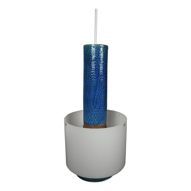 Danish Modern Blue Relief Glazed Pendant Lamp by Nils Kähler for Hak, 1960s For Sale