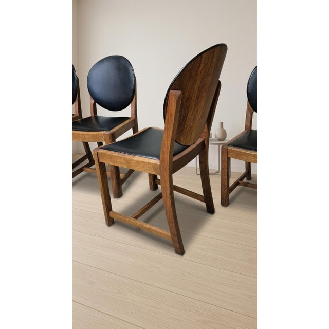 Vintage Wooden Dining Chairs with Black Leather Upholstery, 1940s, Set of 4 For Sale - Image 13 of 17
