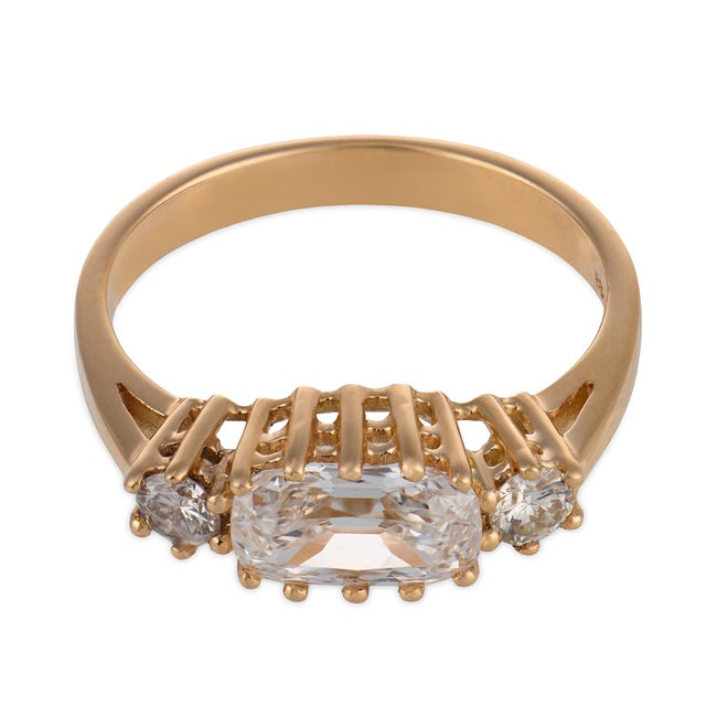 Contemporary Vintage Gia 1.00 Carat Diamond 14k Yellow Gold East West Ring, Size 7 For Sale - Image 3 of 6