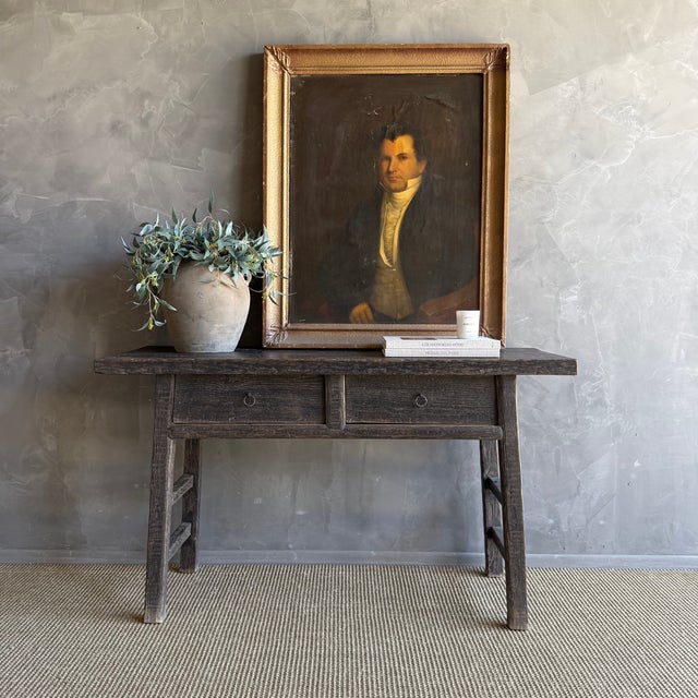 Mid-Century Modern Vintage Elm Wood Console Painted Finish With 2 Drawers For Sale - Image 3 of 9