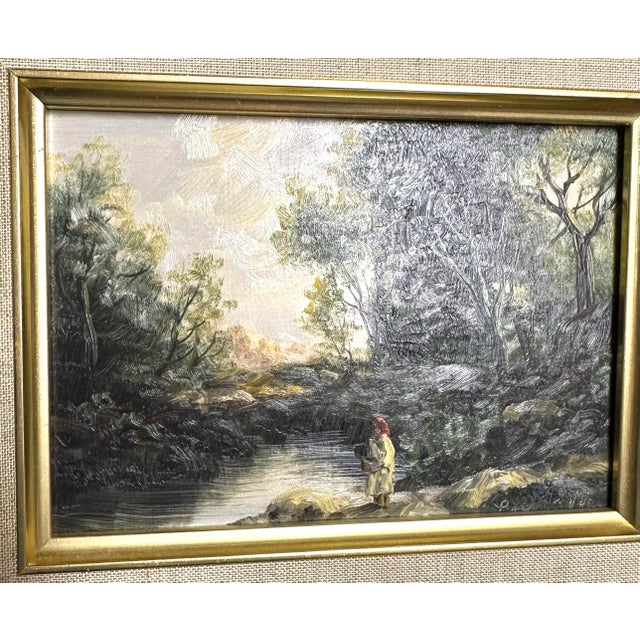 Wood Mid 20th Century Original Signed Impressionist Oil Landscape For Sale - Image 7 of 7
