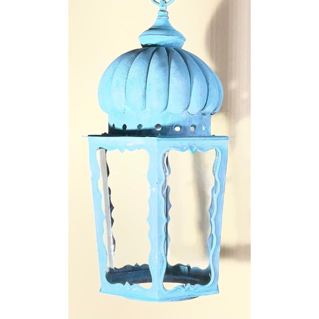 Solid Brass Antique Hexagonal Hanging Lantern / Pendant Light - 19”h X 9”.5 W For Sale - Image 10 of 18