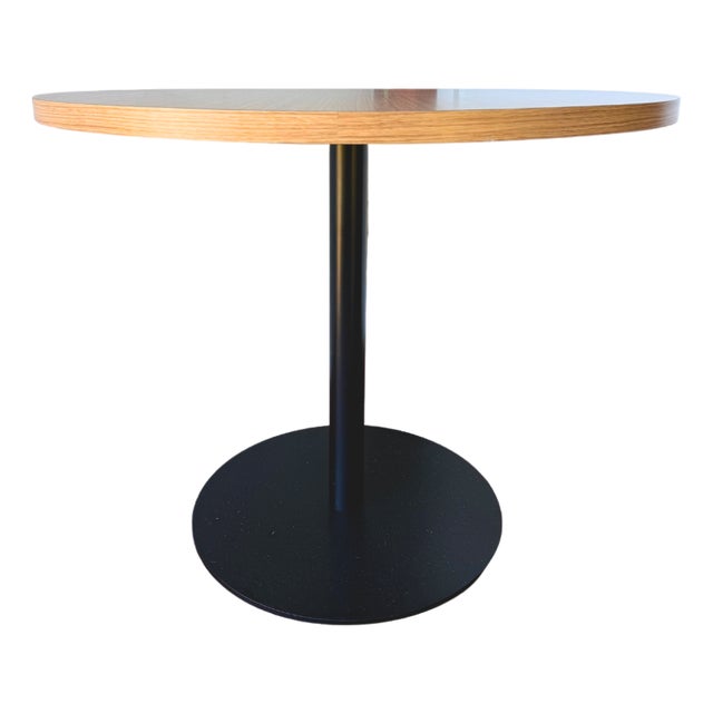 Round Pedestal Dining Table, Oak Laminate Top by West Coast Industries 'Disc Table' For Sale