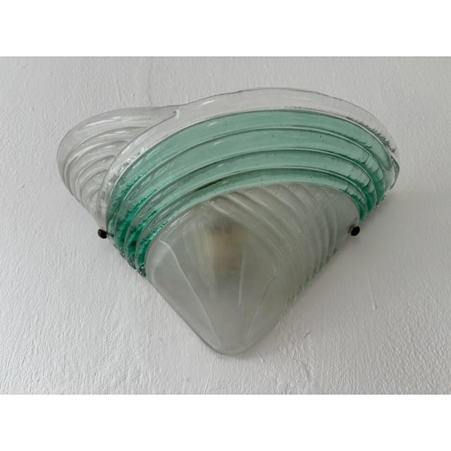 Green Set of 3 Mid Century Italian Murano Glass Venini Style Green and Clear Sconces For Sale - Image 8 of 10
