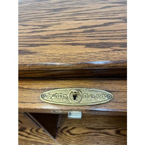 Antique Oak Roll Top Filing Desk with Tambour Shutter For Sale - Image 5 of 6