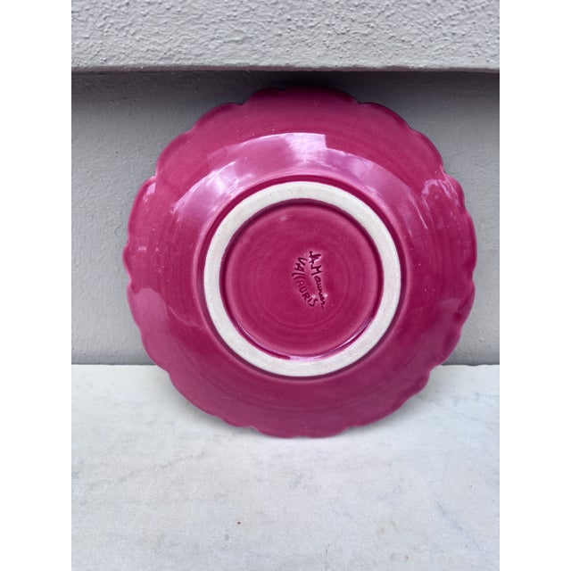 Vallauris Mid-Century French Majolica Pink Wild Rose Flower Plate Maunier Vallauris For Sale - Image 4 of 5