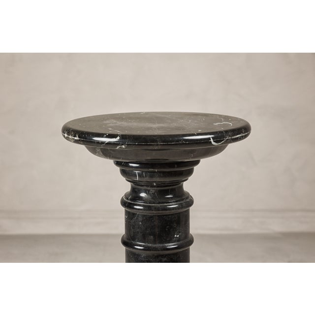 Vintage Black Marble Column Pedestal with White Veining and Stepped Base For Sale - Image 12 of 12