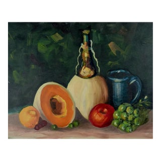 Vintage Mid-Century Wine & Fruit Still Life Painting For Sale