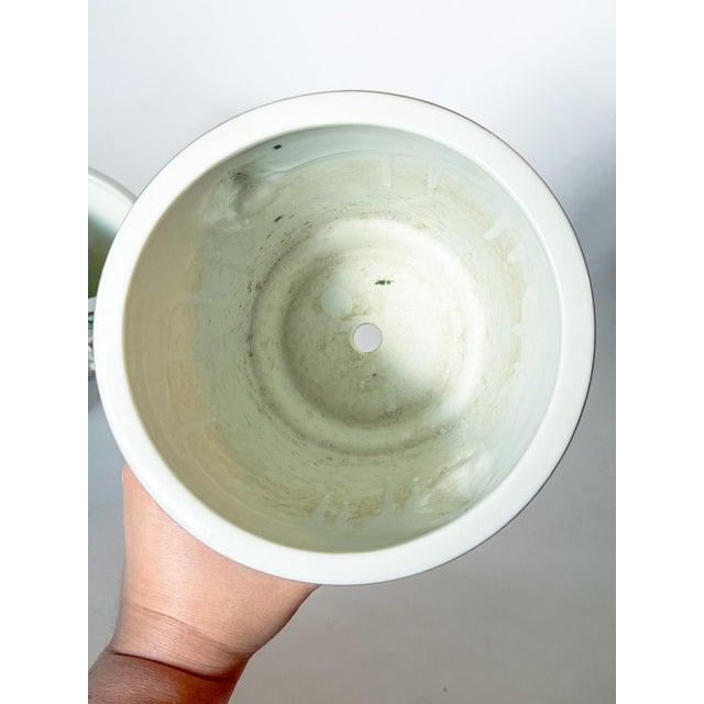 Ceramic Mid Century Pair of Porcelain Green Bird Cache Pot Planters With Lions Heads For Sale - Image 7 of 9