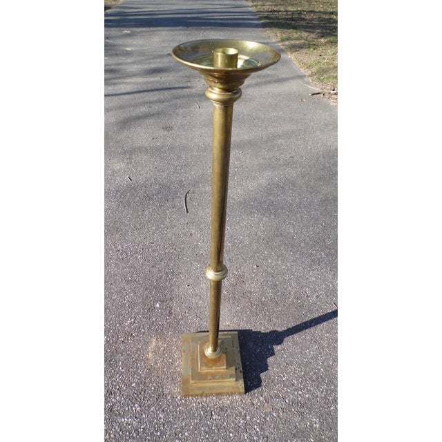 Vintage Mid Century Brass Ceremonial Floor Candlestick Candelabra