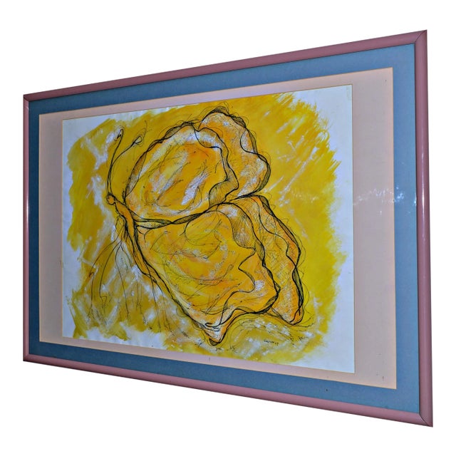 "Butterfly in Yellow" Original Drawing by German For Sale