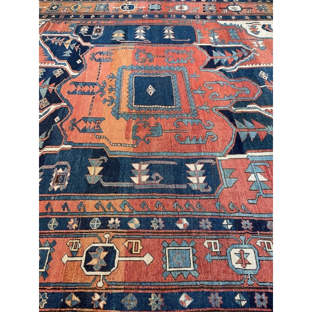 Antique Persian Serapi Diamond Textile in Terracotta, Sunset-clay & Indigo - 9.8 X 16 For Sale - Image 10 of 12
