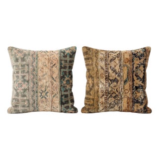 Muted Anatolian Rug Pillow Cover 19'' X 20'' - Set of Two For Sale
