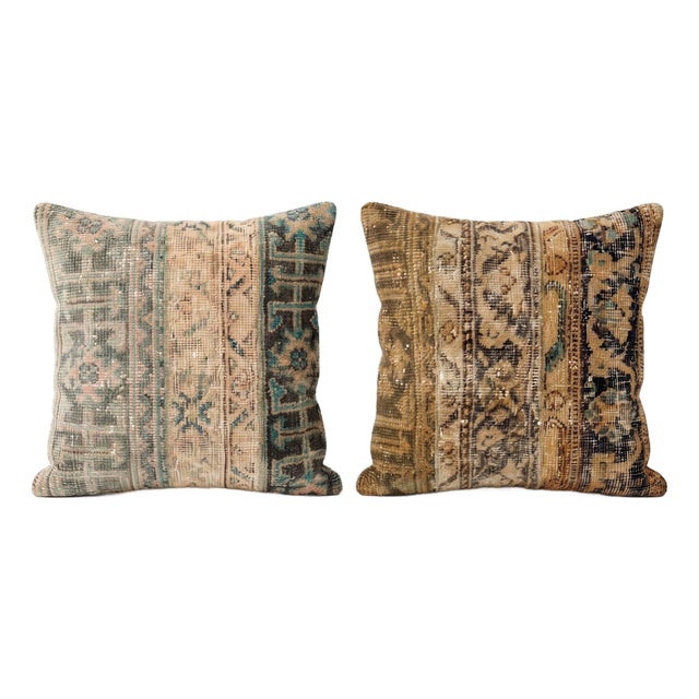Muted Anatolian Rug Pillow Cover 19'' X 20'' - Set of Two For Sale