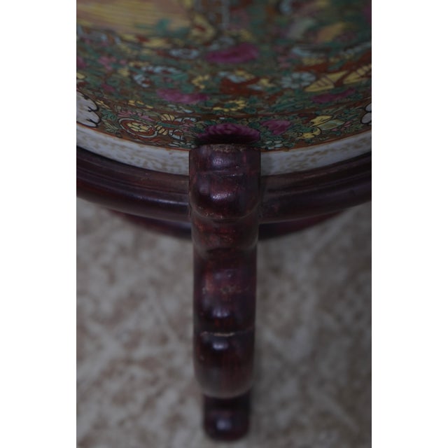 Ceramic Large Chinese Porcelain Rose Medallion Floor Vase on Stand For Sale - Image 7 of 13