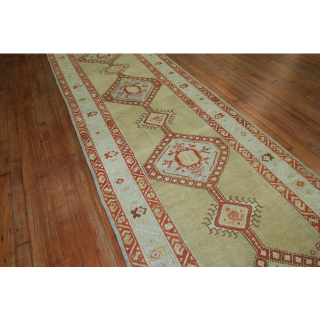 Tea Green Persian Tribal RunnerWool 20th Century Runner - 3'2" x 13'5" For Sale In New York - Image 6 of 6