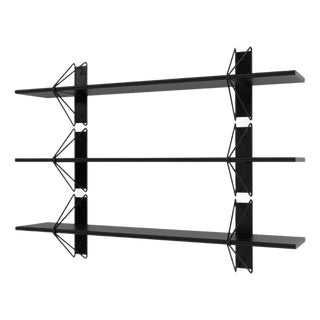 Strut Shelving System, Set of 3x 52in in Shelves With Black Brackets, Modern Wall-Mounted Bookcase For Sale