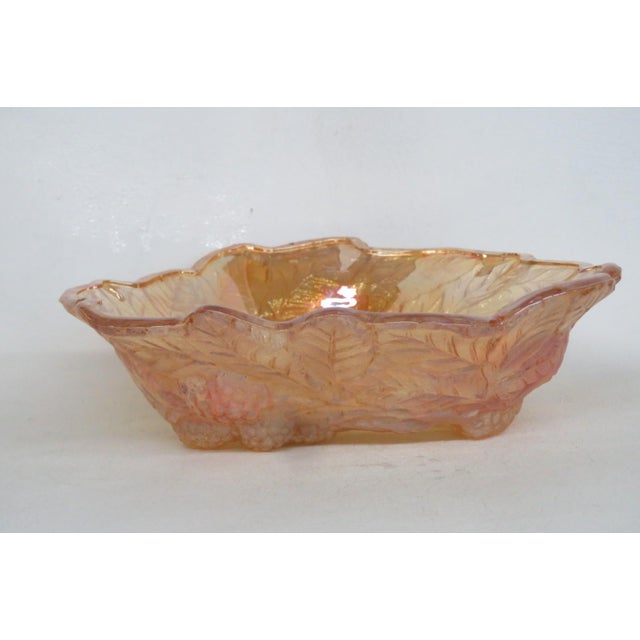 Late 20th Century Indiana Glass Bowl Embossed Leaf and Loganberry Marigold Carnival Glass 5031b For Sale - Image 5 of 16
