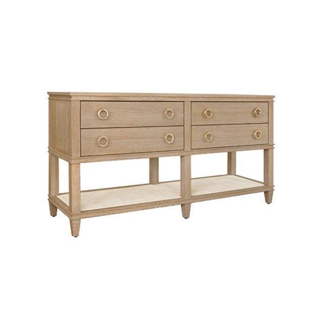 Contemporary Matthew Izzo Home Richmond Cerused Oak Four Drawer Console Table With Open Cane Shelf For Sale - Image 3 of 8
