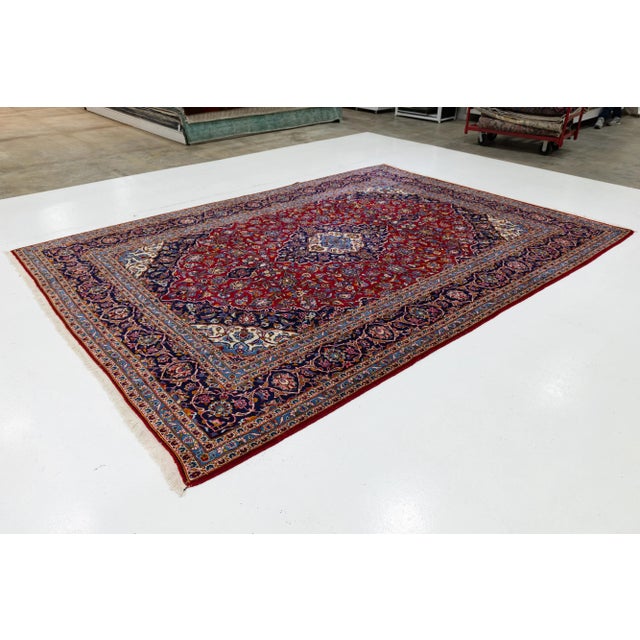 Rosette Designed Persian Kashan Wool Rug in Red From the 1950s For Sale In New York - Image 6 of 9