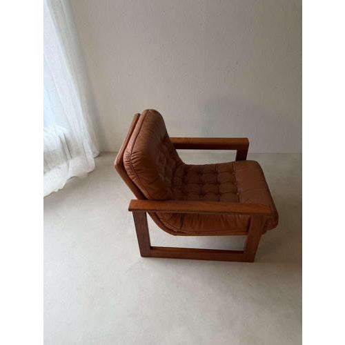 Brown Vintage Lounge Chair in Teak and Leather, 1960s For Sale - Image 8 of 13