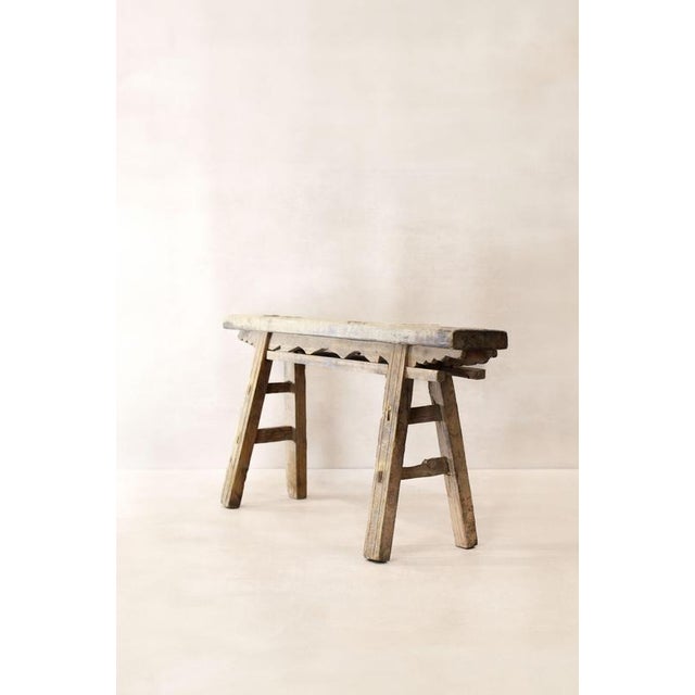 Wood Antique Rustic Elm Bench For Sale - Image 7 of 7