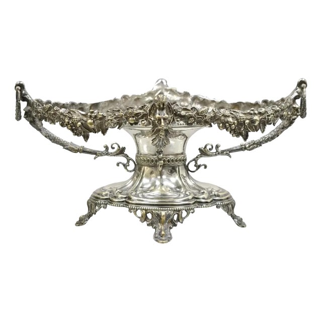 Antique French Victorian Silver Plated Figural Centerpiece Bowl Pedestal Base For Sale