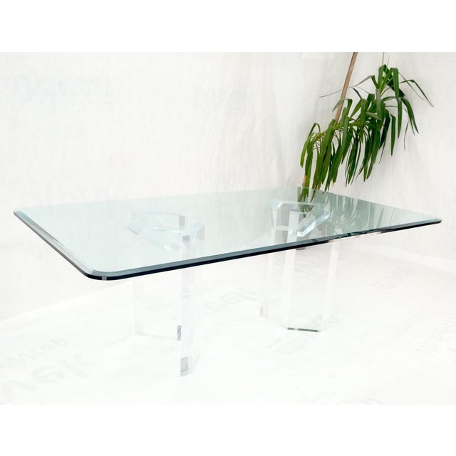 Glass Magnificent Lucite Pedestals Base Glass Top Dining Conference Table 7' Long For Sale - Image 7 of 12