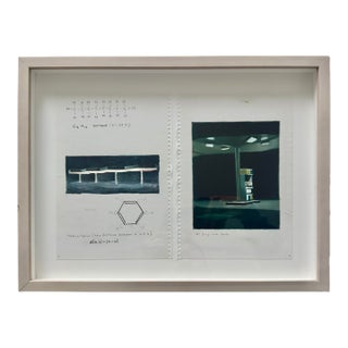 Robert Olsen Notebook Double Page (Gasoline Pump + Notes), 2003, Framed Diptych For Sale