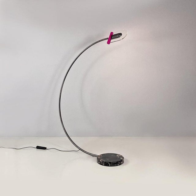 Italian Space Age Metal, Acrylic Glass and Marble Black Violet Arc Floor Lamp, 1980s For Sale - Image 6 of 18