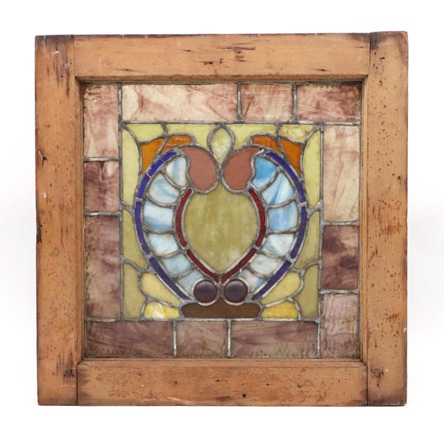 Wood Pair of Antique Arts & Crafts Stained Glass Windows For Sale - Image 7 of 9