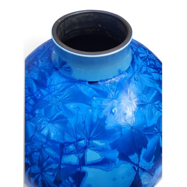 Vase in Glazed Porcelain with Blue Crystallizations by Patrice Lusardi, 1980s For Sale - Image 13 of 15