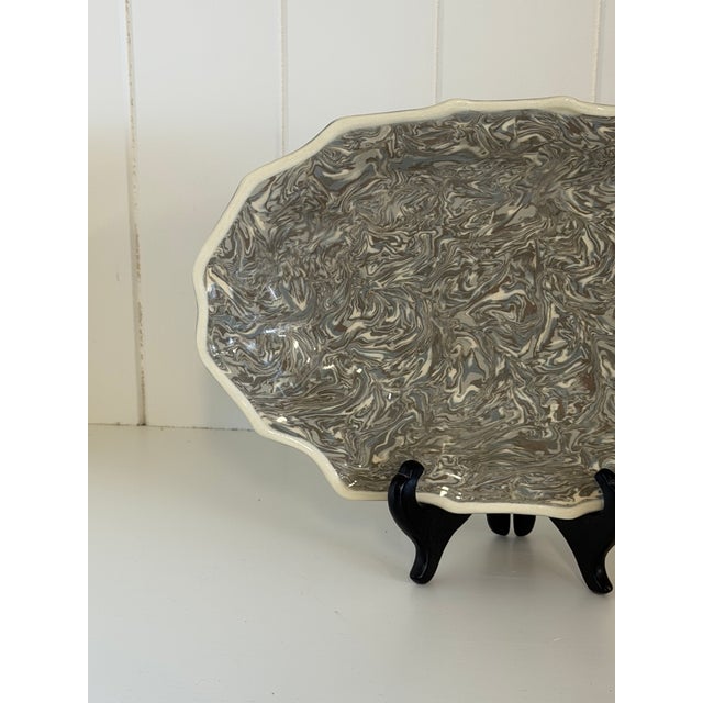 French Signed Christine Jouval Gray Aptware Platter For Sale - Image 3 of 12