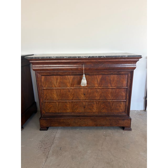 19th Century Louis Philippe Mahogany Commode With Gray Marble and Bracket Feet For Sale - Image 4 of 11