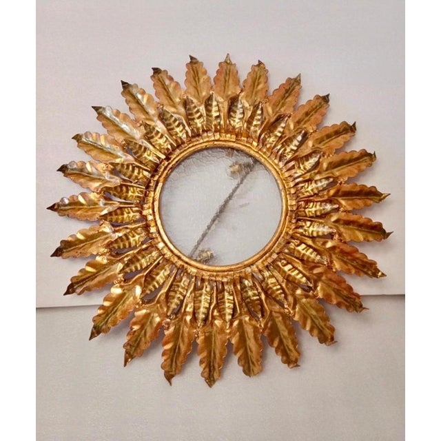 Large Spanish Sunburst Flush Mount in Gilt Metal with Support, 1950 For Sale - Image 4 of 10
